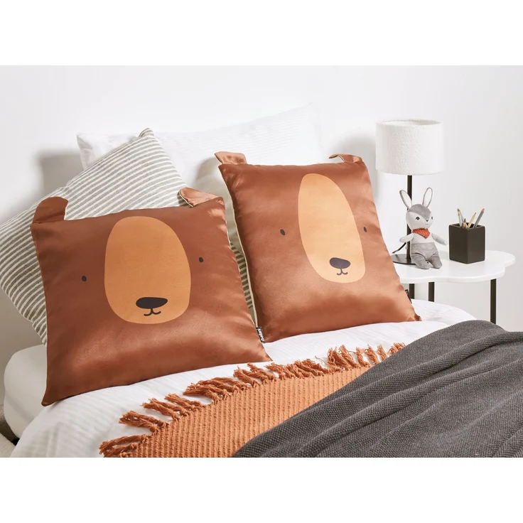 Kissen 2er Set Für Kinder Tiermuster TEDDYBEAR Baumwolle 45 x 45 cm Braun – Bild 3