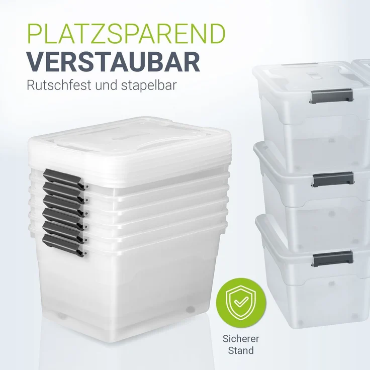 Juskys Aufbewahrungsbox mit Deckel, 6er-Set, stapelbar, Kunststoff transparent, 60 Liter – Bild 2