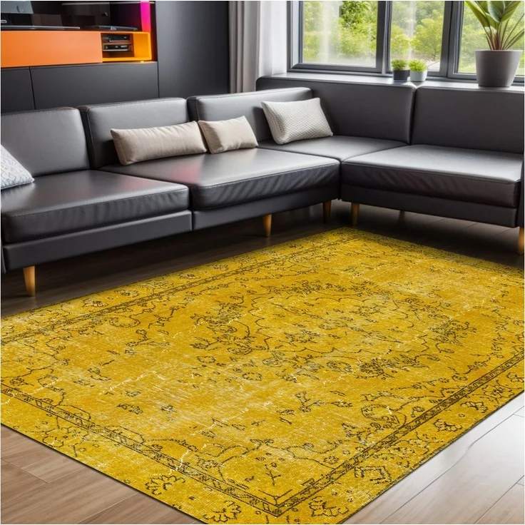 Bamyum Teppich Giallo Teppich mit Chenille-Druck, Waschbarer, Antibakteriell Teppich – Bild 1
