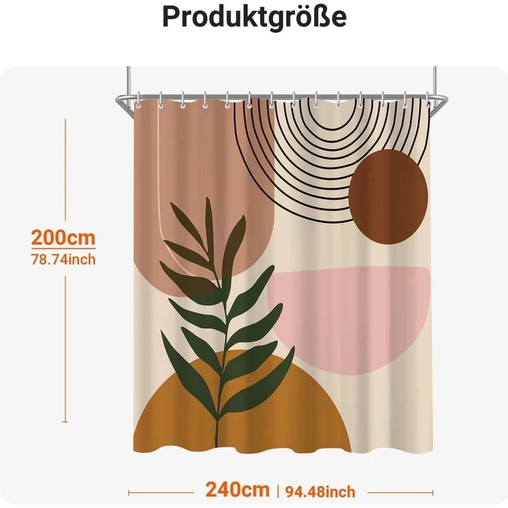 Duschvorhang 240x200cm Blätter Muster, Antischimmel Textil, Wasserabweisend – Bild 6