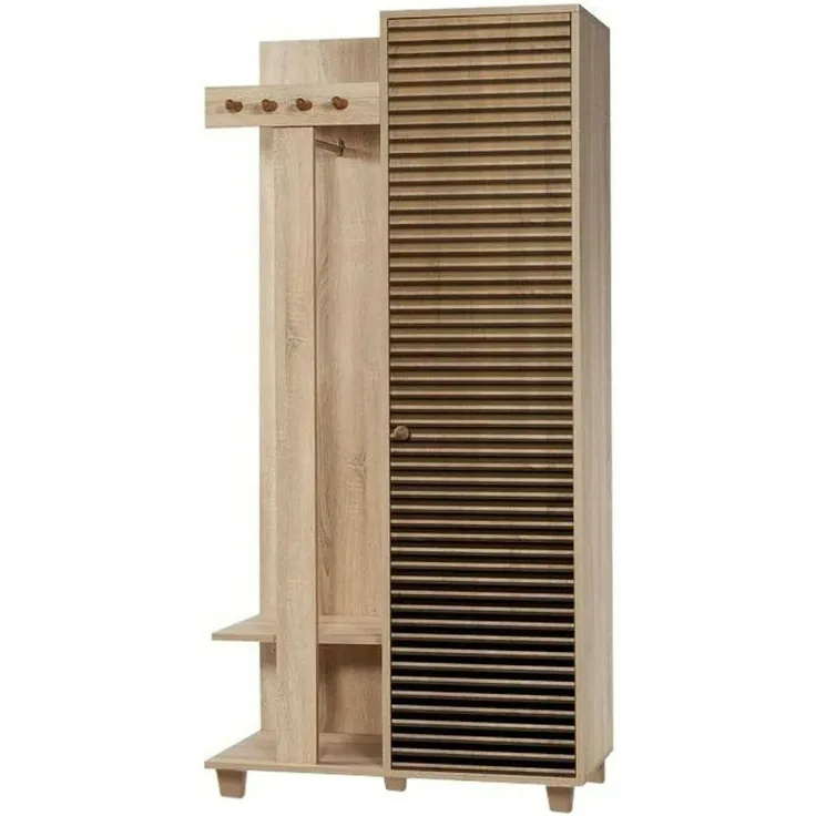 Dmora Eingangsmöbel Savina, Moderner Eingang, Wandgarderobe, Multifunktions-Aufbewahrungskonsole, 90x36h194 cm, Eiche