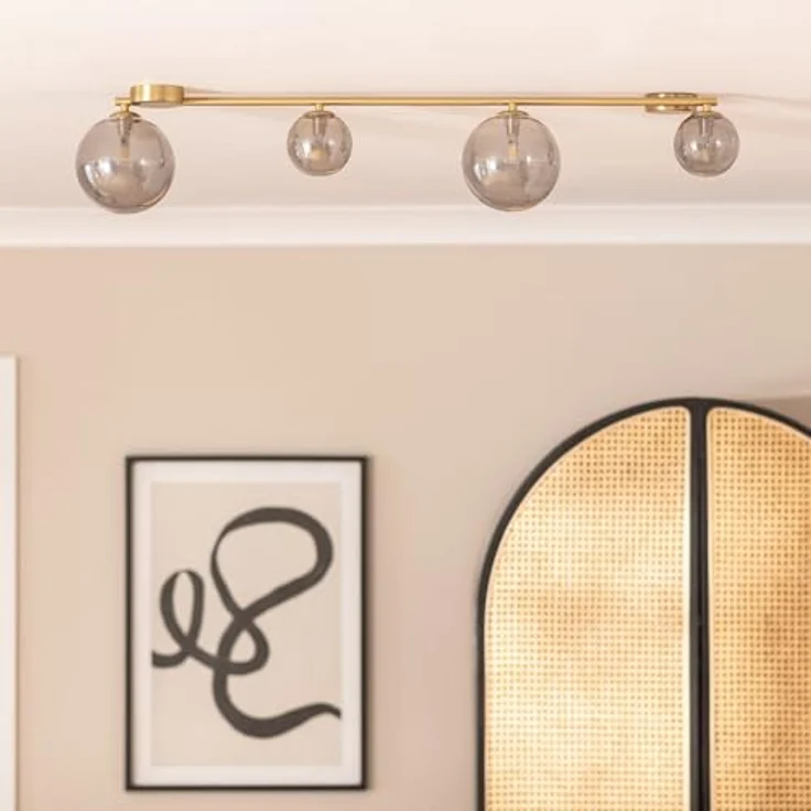 LEDKIA LIGHTING Deckenleuchte Moonlight Brass, 4 Spots, Metall & Rauchgrau Glas, kompatibel mit G9 Glühbirnen, gleichmäßige Lichtstreuung – Bild 2