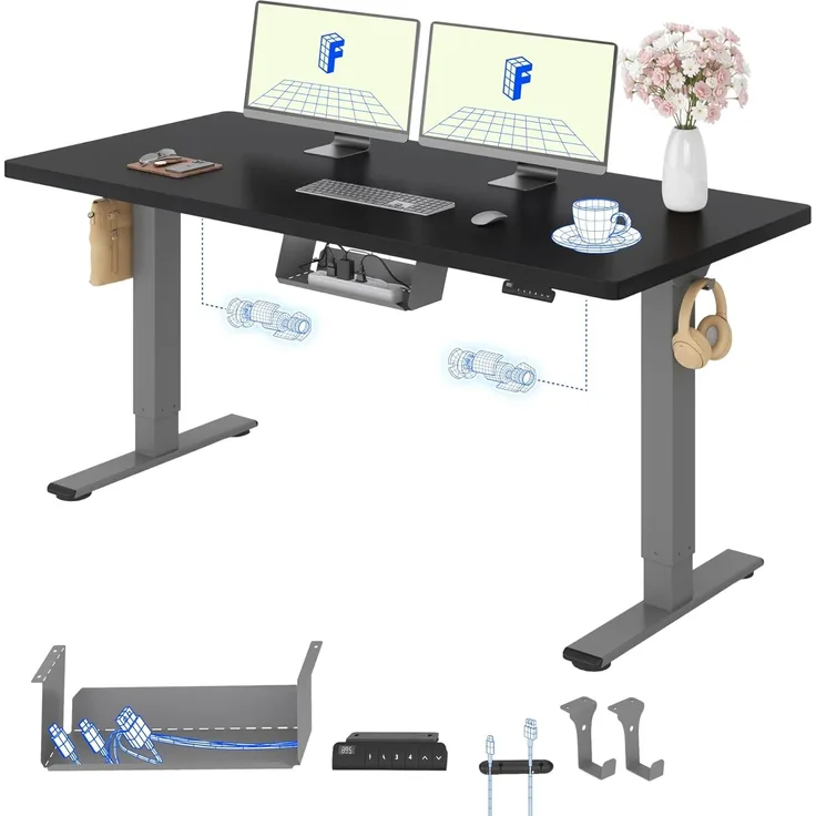 Flexispot EF1 160x80 Elektrisch Höhenverstellbarer Schreibtisch mit Tischplatte 2-Fach-Teleskop, Sitz- & Stehpult mit Memory-Steuerung