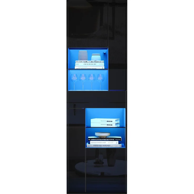 55*38*170cm Verkaufsvitrine, Hochschrank mit 1 Schublade und 4 Schränken,Glasvitrine Vitrinenschränke mit led , Vitrinen Mit Hochglanz-Design,Wohnzimmerschränke, Vitrinen, Schaukästen,Schwarz--Schwarz--55x38x170cm--YOUDENOVA – Bild 9
