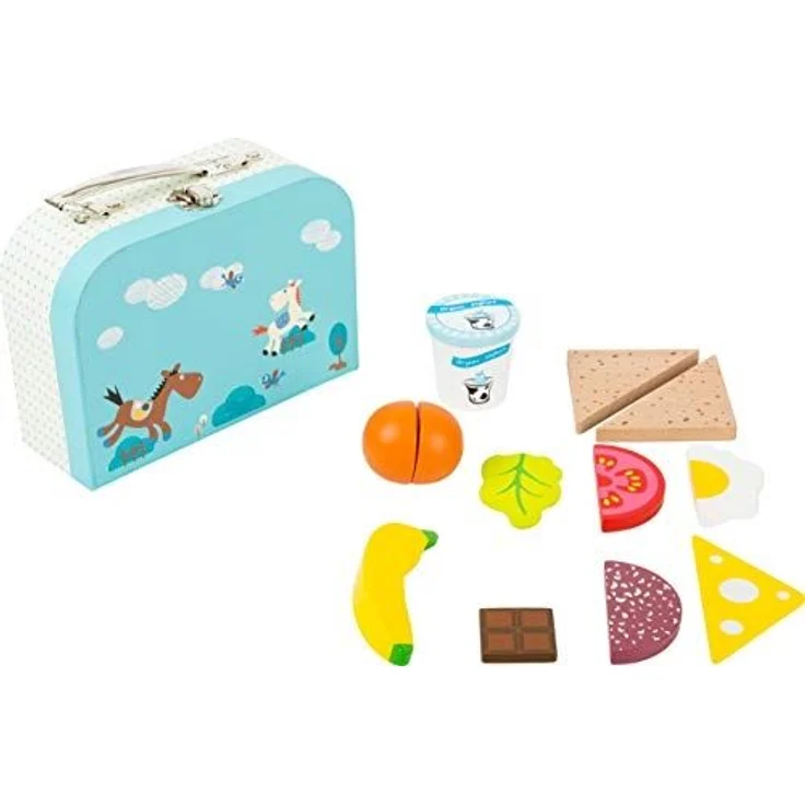 Small Foot 11196 Großes Frühstücksset aus Holz – 13 Teile, 100% FSC-Zertifiziert, schöner Koffer mit ausgewählten Produkten Spielzeug, Mehrfarbig – Bild 3