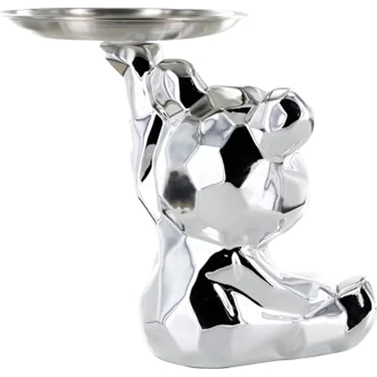 HOME DECO FACTORY Bären-Statue Schale Resin Einzigartig Silber | Resin, Bären-Statue mit Ablageschale, einzigartiges praktisches Design, Dekoration, Wohnzimmer oder Flur, Silber – Bild 4