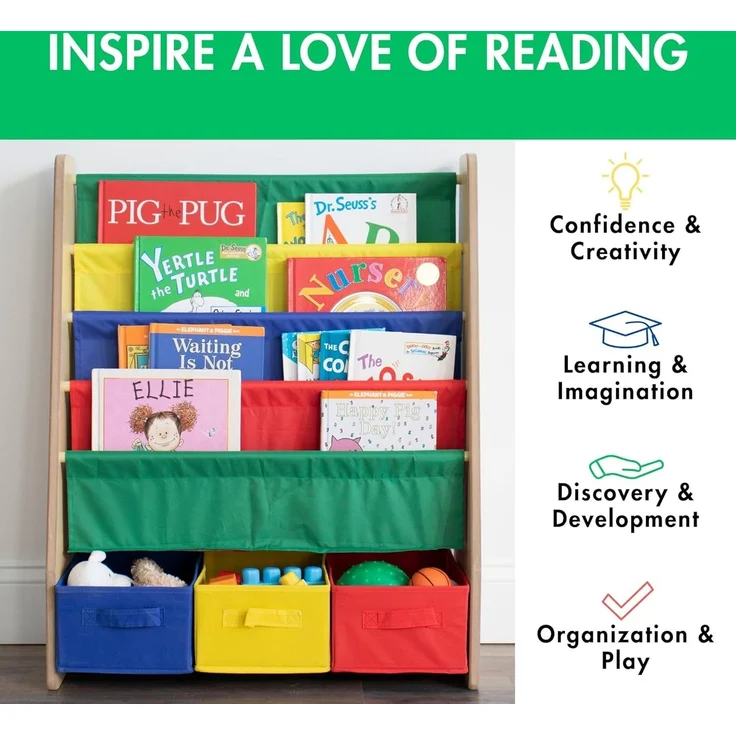 Humble Crew buntes Kinder-Bücherregal in Primärfarben! 4 Etagen für Bücher, ideal für Kinderzimmer. Jetzt fröhliche Ordnung schaffen! Kaufen – Bild 5