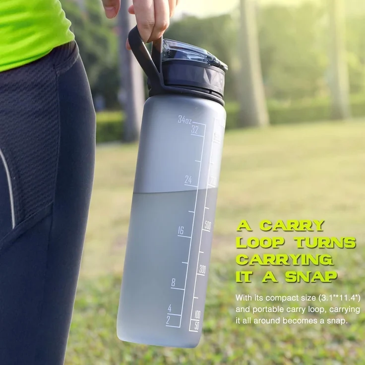 FULDENT Trinkflasche 1L Sport Wasserflasche BPA Frei rutschfest Gummi Grip Grau – Bild 6