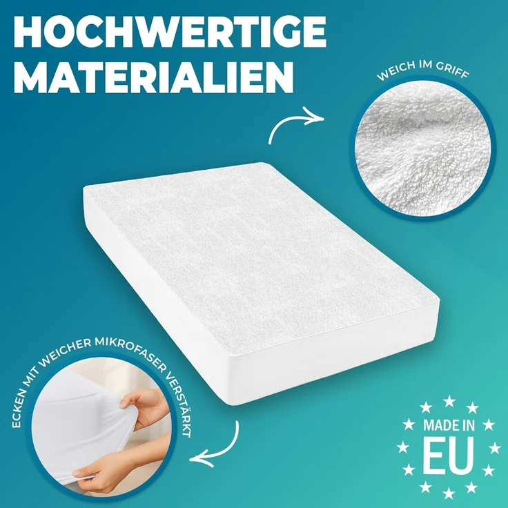 Matratzenschoner 200x200 cm wasserdichte Matratzenauflage Spannbettlaken Nässeschutz aus Baumwolle und Mikrofaser Inkontinenzunterlage Matratzenbezüg Atmungsaktiv für Bett und Matratze Waschbar – Bild 2