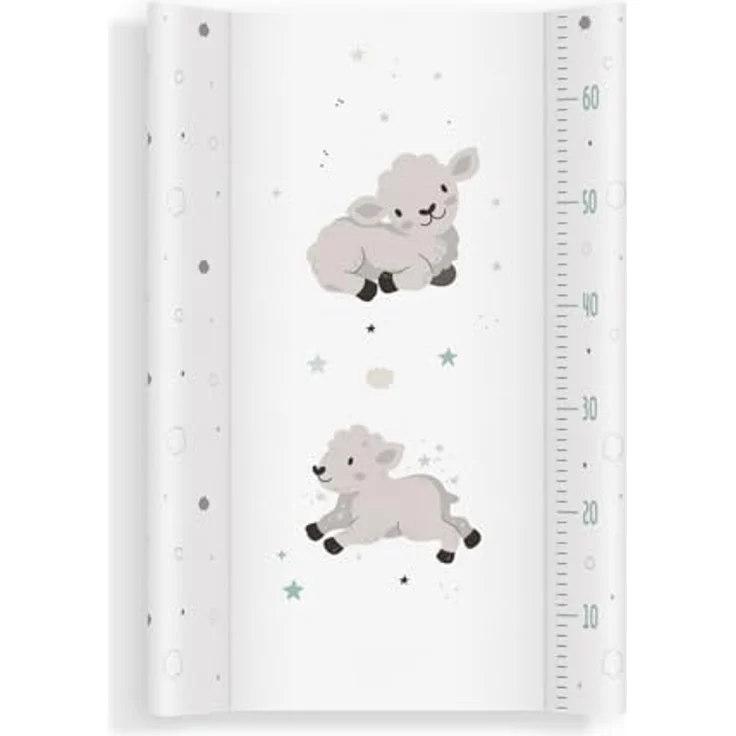 Wickelauflage 70x47 cm, Weiß mit Schäfchen – abwaschbar & weich, profilierte Ränder für mehr Sicherheit – Wickeltischauflage für Wickelkommode – Baby Wickelunterlage mit Komfortfüllung – Bild 2