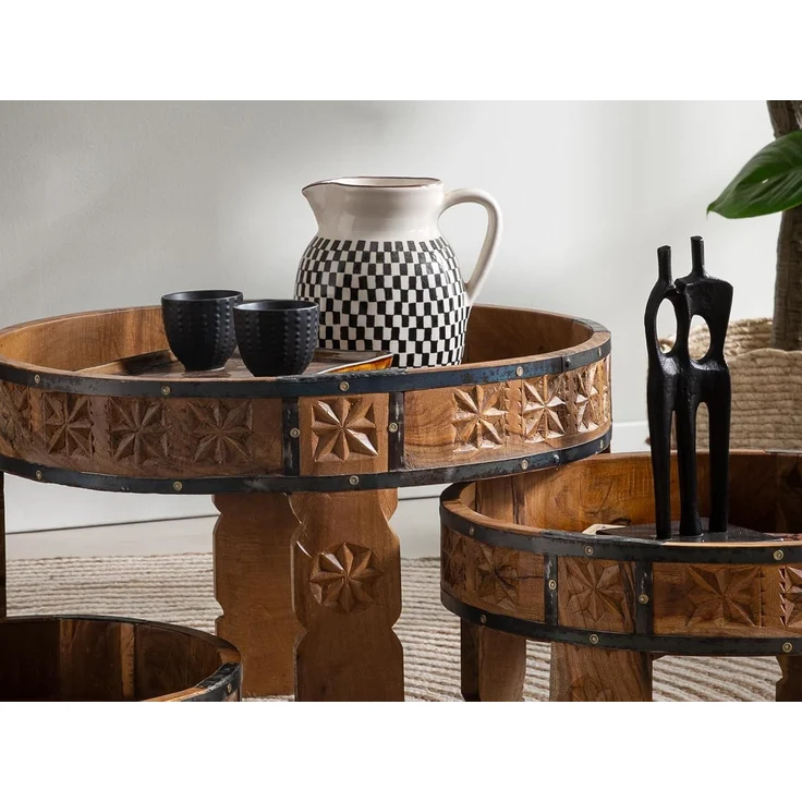 Chakki 3er Set Couchtische aus Massivholz rustikal – Satztische Beistelltische Naturholz für Wohnzimmer und Deko – massivum – Bild 3