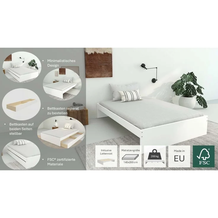 OTTO home Bett Magdala, Futonbett, schlichtes Design, Top Qualität (Belastbarkeit: 200KG), aus robustem MDF, Breite Liegefläche 140 cm, Bettkasten optional – Bild 2