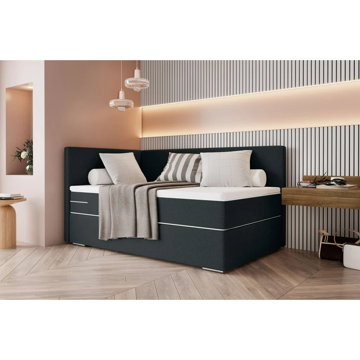 99rooms Phönix Mini Plus Boxspringbett 120x200 cm Webstoff MALMO_NEW Anthrazit Seitenteil links – Bild 2