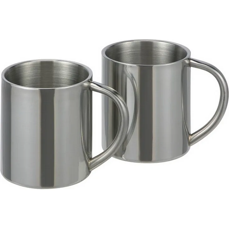 QIUQIU Thermobecher 2er-Set, doppelwandig, isoliert, Edelstahl, silber, 200 ml
