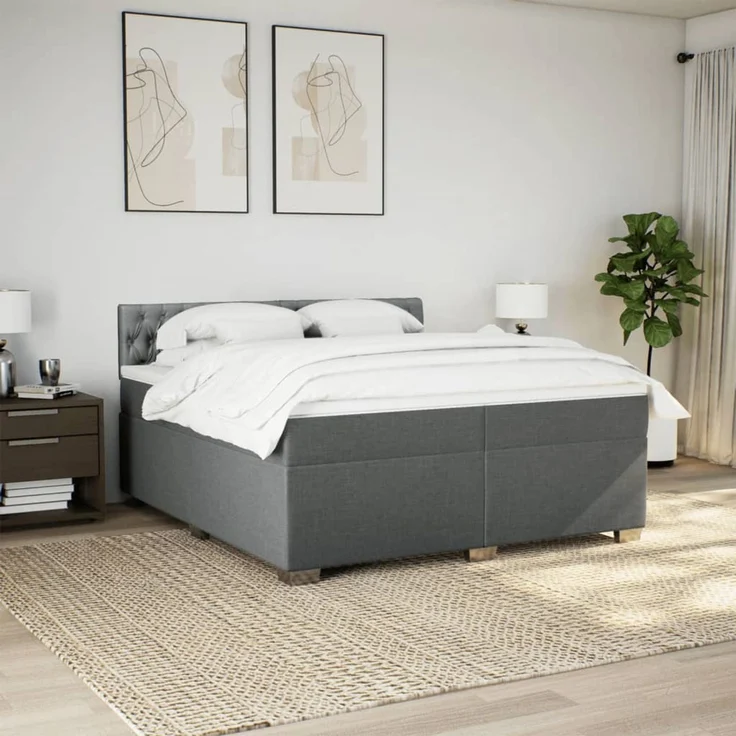 vidaXL Boxspringbett mit Matratze Dunkelgrau 200x200 cm Stoff 3286003 – Bild 3