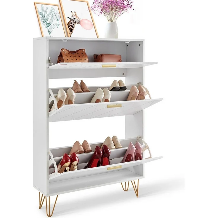 VEVOR Schuhschrank Schuhregal Weiß, 800 x 239 x 1200 mm Schuhkipper mit 3 Klappen – Bild 5