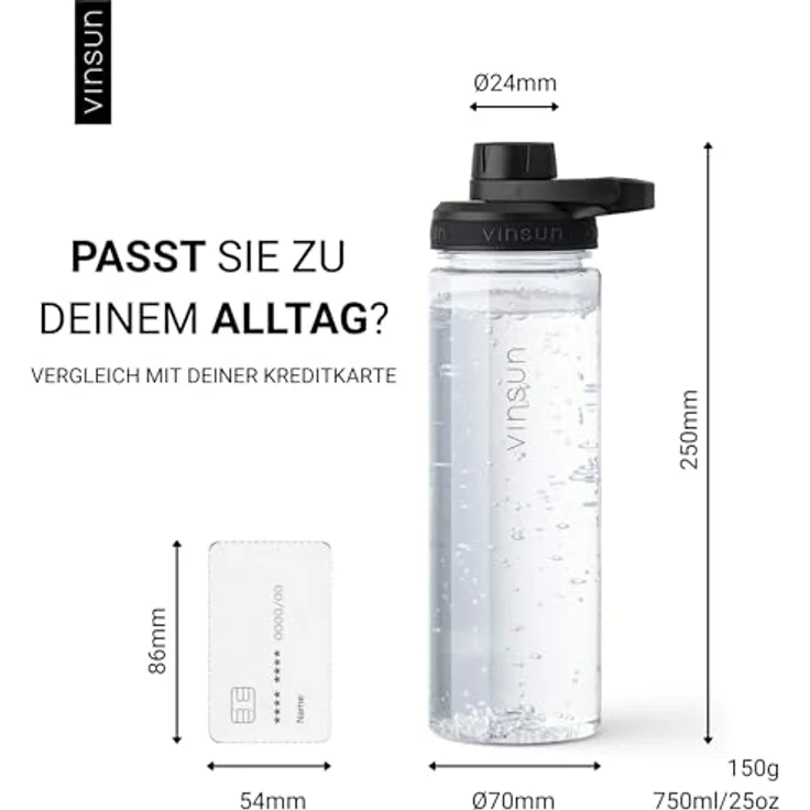 Vinsun Trinkflasche Sportflasche 750ml - Wasserflasche BPA frei & Kohlensäure geeignet, Auslaufsicher, bruchsicher, wiederverwendbar, leicht, Tritan Flasche – Bild 6