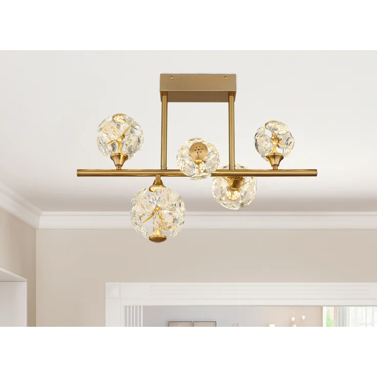 LED Deckenleuchte VIRINA 5-flammig Gold mit Kristall Glaskugeln, Breite 61cm – Bild 5