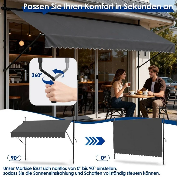 FIVMEN Klemmmarkise Balkonmarkise mit Handkurbel Balkon ohne Bohren Markise – Bild 4