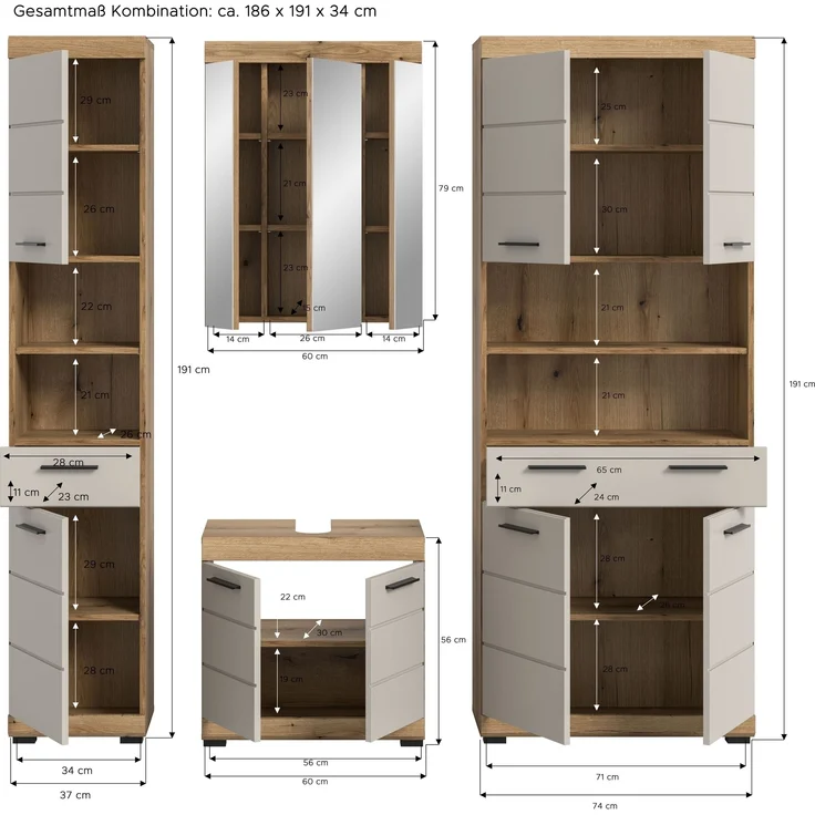 Badezimmer-Set >Scout< in Evoak Oak / Kaschmir - 201x191x34cm (BxHxT) – Bild 4