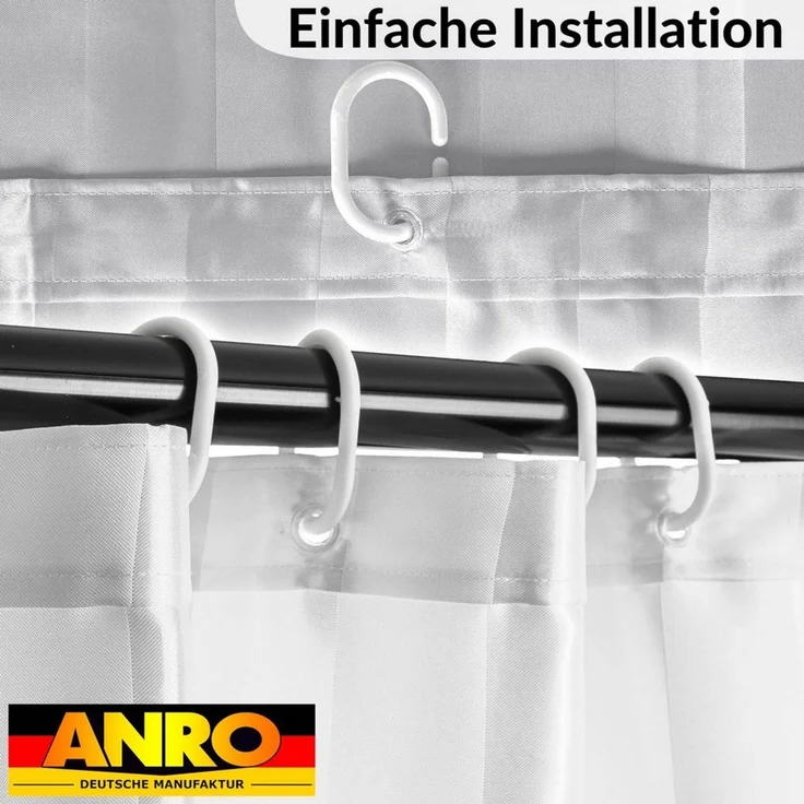 ANRO Duschvorhang aus Italien hochwertiger Badevorhang Textil mit Ösen und Haken Breite 120 cm (Packung, 1-tlg, Duschvorhang inkl. Aufhängeringe), robuster Vorhang Stangenaufhängung in Größe 200x120cm in weiß – Bild 3