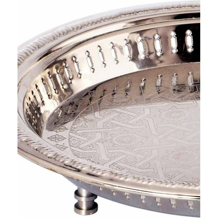 Marrakesch Orient & Mediterran Interior Dekotablett Orientalisches Tablett Serviertablett Juman 40cm Silber, Handarbeit – Bild 2
