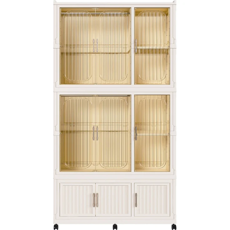 Kleiderschrank aus Kunststoff mit 9 Magnettüren und Rollen, faltbar, 92×45×196 cm, cremeweiß – Bild 6