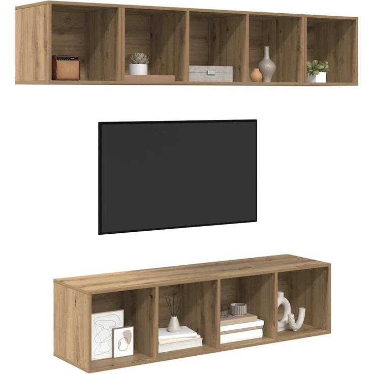 vidaXL TV-Schrankset Wandmontiert 4 pcs Artisan-Eiche Holzwerkstoff 3393422 – Bild 2