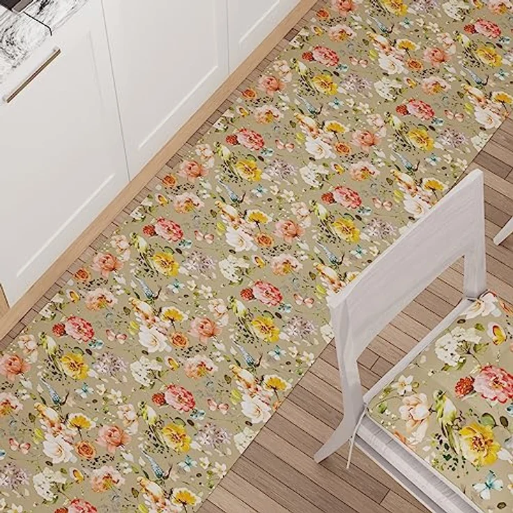 PETTI Artigiani Italiani - Teppich für Küche, rutschfest und waschbar, 52x480 cm, florales Design 06 Taupe 100% Made in Italy – Bild 3