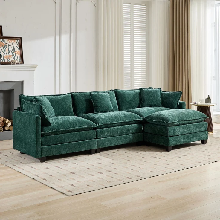 ZUBALIYA Sofa mit LED - Beleuchtung, mit Chenille - Bezug, mit Cordbezug, modular aufgebaut, aus Chenille, für Wohnzimmer und Apartments – Bild 10