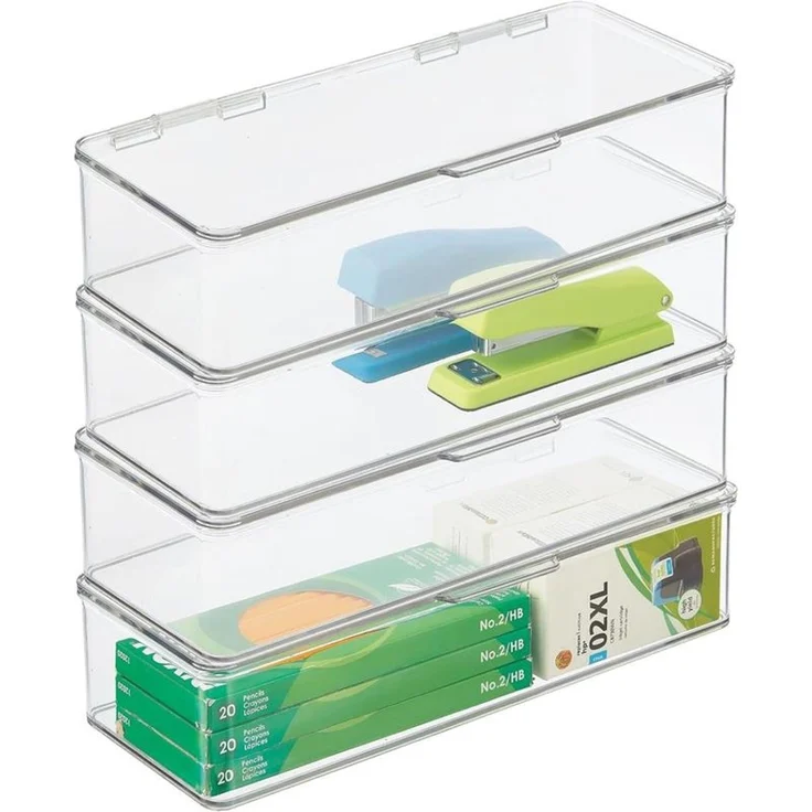 mDesign Organizer Aufbewahrung Kiste Box stapelbar Deckel 4er-Set Transparent – Bild 9