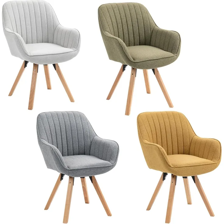 MEUBLE COSY Esszimmerstühle Drehbar 4er Set Küchenstuhl Polsterstuhl Drehstuhl mit Armlehne Sessel Schminkstuhl aus Stoff Massivholzbeine für Esszimmer Wohnzimmer Arbeitszimmer, Bunt, Holz, 60 x 58 x 83 cm