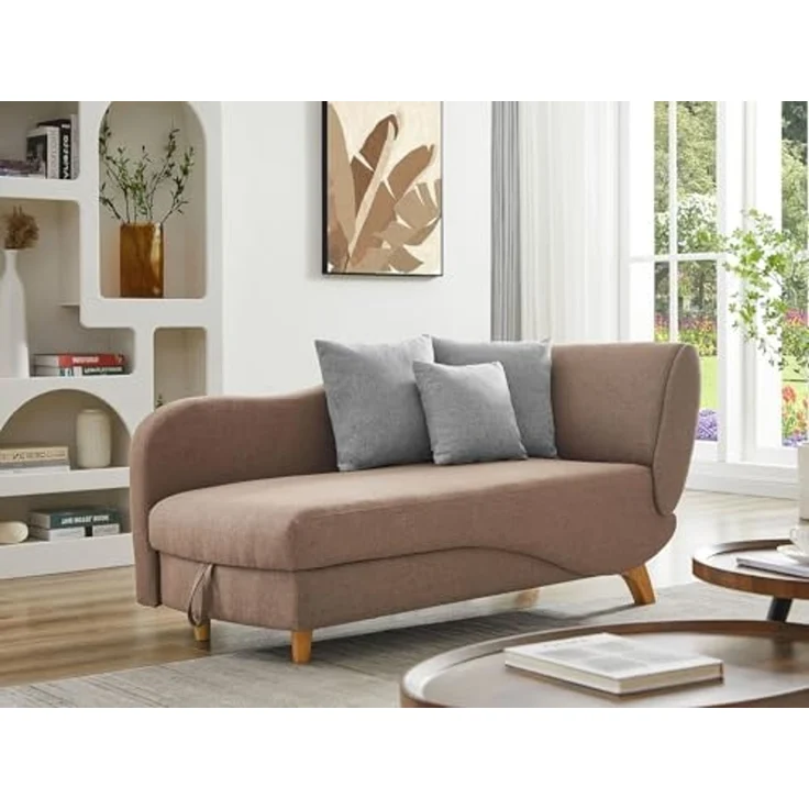 Vente-unique - PENELOPE Chaise longue Stoff Braun - B 80 cm x H 81 cm x L 160 cm – Bild 2