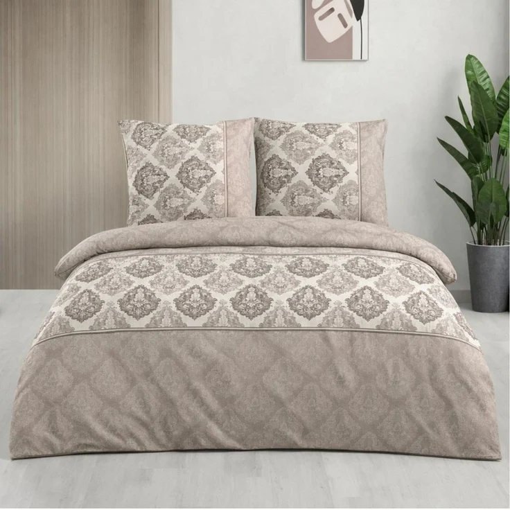 ZIRVEHOME Bettwäsche Baumwolle Bettbezug Ornament Design in Braun, Beige, Creme Romana P1, Renforce, 2 teilig, 135x200 Ornament Design in Braun, Beige und Cremetönen – Bild 1