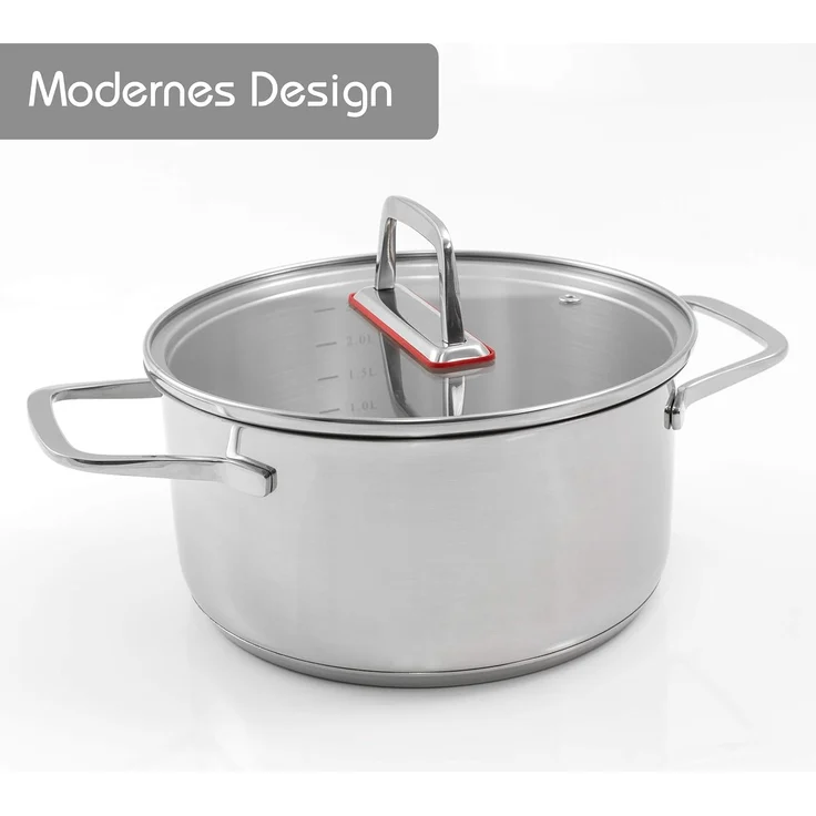 Kopf Topf-Set Jara, Edelstahl (9-tlg), Kochtopfset, Induktion, 9-tlg, 4 Töpfe mit Deckel + 1 Stielkasserolle – Bild 3