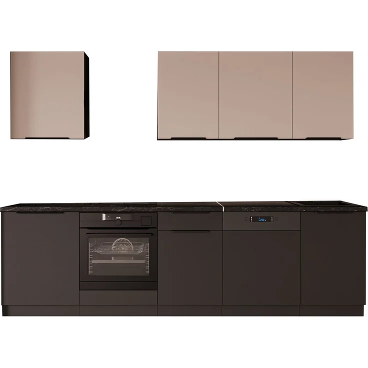 Küche SIENA + ARONA BASIC 280 cm Küchenzeile Küchenblock Einbauküche Kaschmir beige + Schwarz matt – Bild 12
