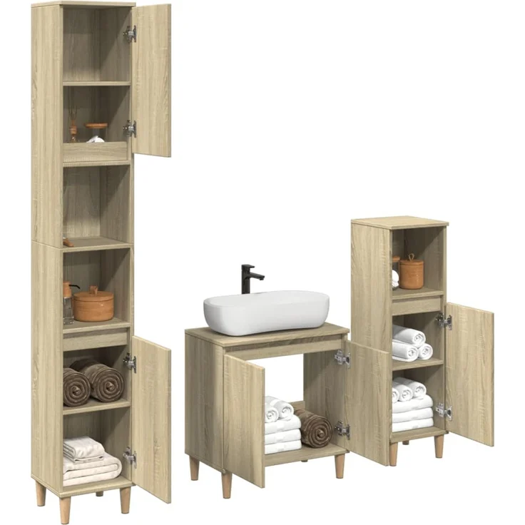 vidaXL 3-tlg. Badmöbel-Set Sonoma-Eiche Holzwerkstoff 3307670 – Bild 3