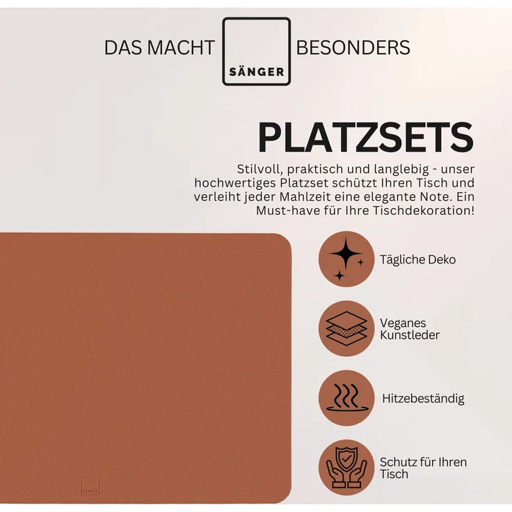 SÄNGER rechteckige Tischsets & Untersetzer aus Kunstleder 12 teilig für 6 Personen, Anthrazit + Braun – Bild 4