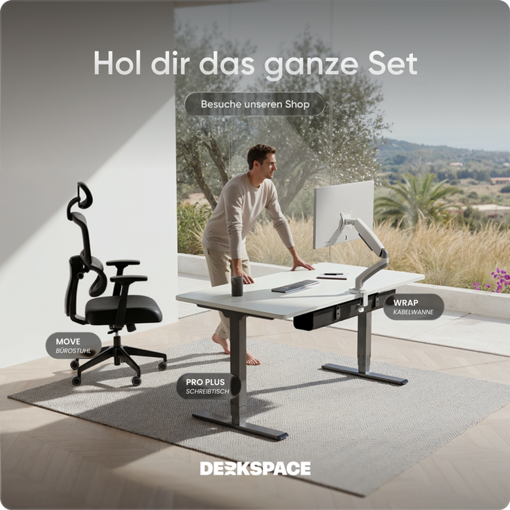 DESKSPACE PRO Plus Elektrisch höhenverstellbarer Schreibtisch, 180x80 cm Stehpult mit Memory-Funktion, Weiße Tischplatte, Graues Gestell – Bild 9