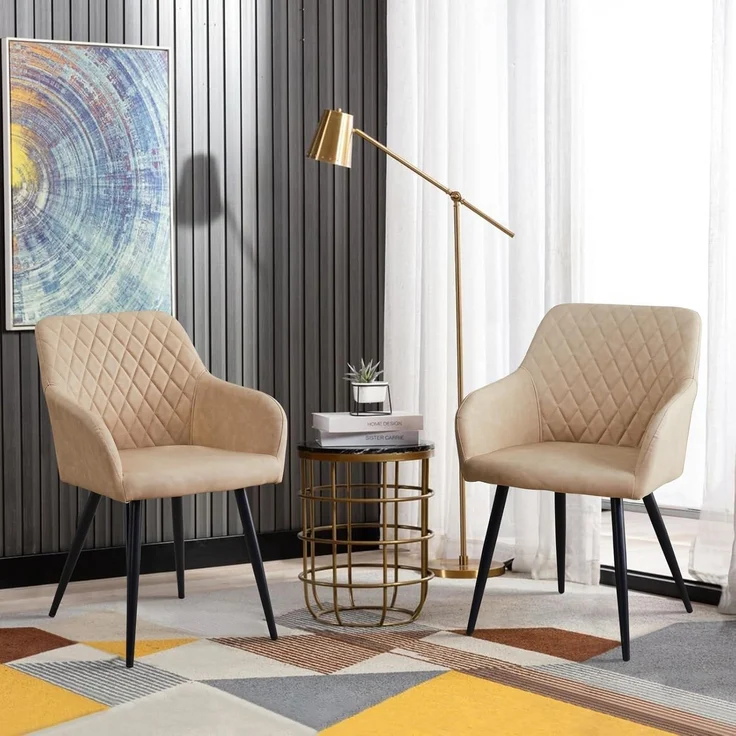 TUKAILAI Esszimmerstühle 2er Set aus Kunstleder, Modern Küchenstuhl Polsterstuhl Wohnzimmerstuhl Sessel mit Armlehnen Rückenlehne Metallbeinen, für Küche Esszimmer Wohnzimmer Lounge,Creme – Bild 8