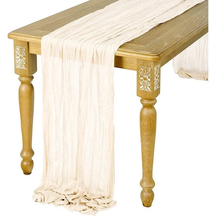 FUROKOY Tischläufer rustikaler Gaze-Tischläufer, Seihtuch, halbdurchsichtiger Stoff, Tischdecke für Boho-Hochzeit, Geburtstagsfeier, 90x400 cm – Bild 1