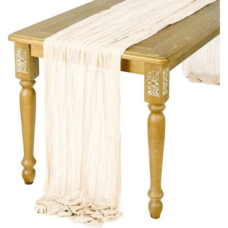 FUROKOY Tischläufer rustikaler Gaze-Tischläufer, Seihtuch, halbdurchsichtiger Stoff, Tischdecke für Boho-Hochzeit, Geburtstagsfeier, 90x400 cm