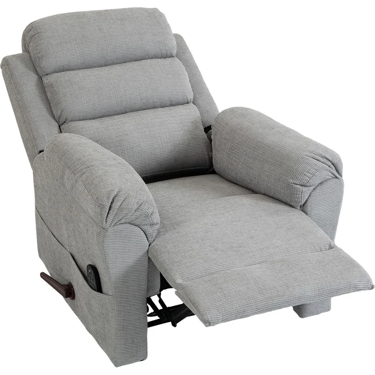 Manuell verstellbarer Massagesessel mit 135°-Neigung, Heizfunktion, verstellbarer Kopfstütze, Chenille, Hellgrau – Bild 2