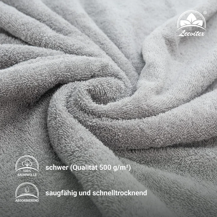 leevitex® Saunatuch Saunatuch Frottee XXL, (1-St), 80 x 200 cm, extra groß & saugfähig, Silber/Hellgrau – Bild 3