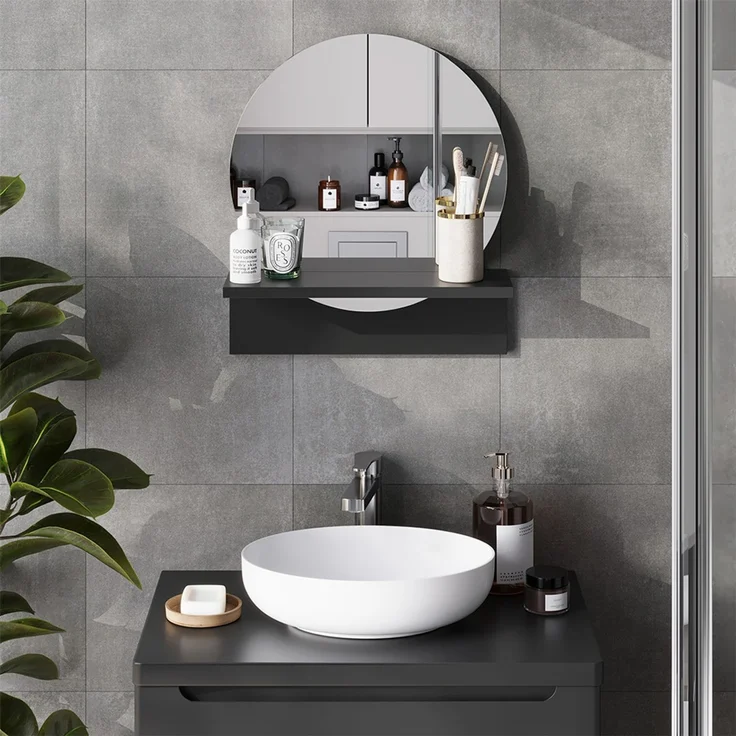 Badezimmerspiegel Elyra Schwarz 40 x 47.5 cm mit Ablage Vicco – Bild 3