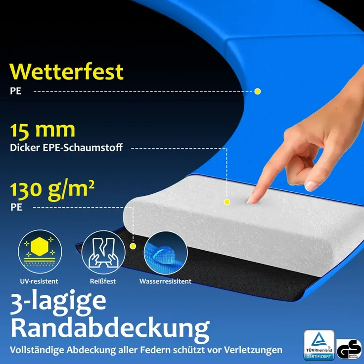 KESSER® - Trampolin | TÜV SÜD GS Zertifiziert | Komplettset mit Sicherheitsnetz, Leiter, Randabdeckung & Zubehör | Kindertrampolin Gartentrampolin Belastbarkeit 150 kg Blau, 305 cm – Bild 11
