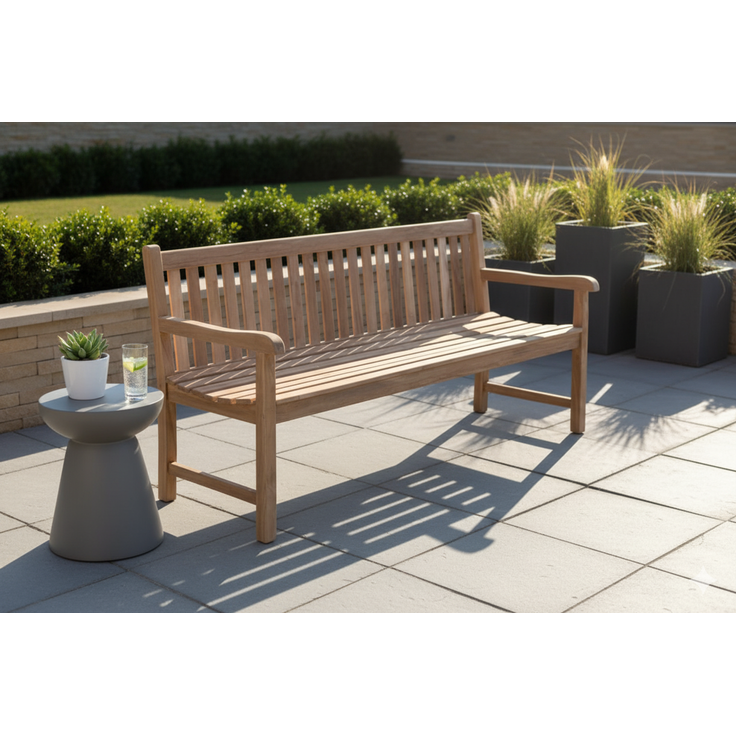 Stabile Gartenbank Picadelly 180 cm in Premium Teak mit Armlehne – Bild 2