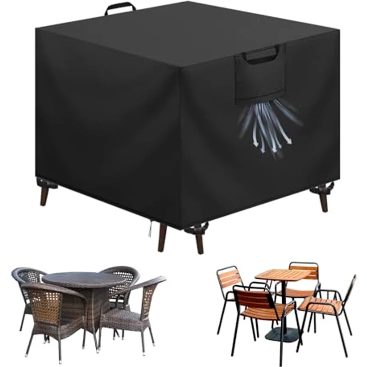Aujink Abdeckung Gartenmöbel Winterfest, Wasserdichte Schutzhülle Gartenmöbel 420D Oxford Anti-UV Abdeckplane für Gartentische Terrassenmöbel Regenschutz und Staubfest Abdeckhaube Schwarz 90 x 90 x 90 cm – Bild 2