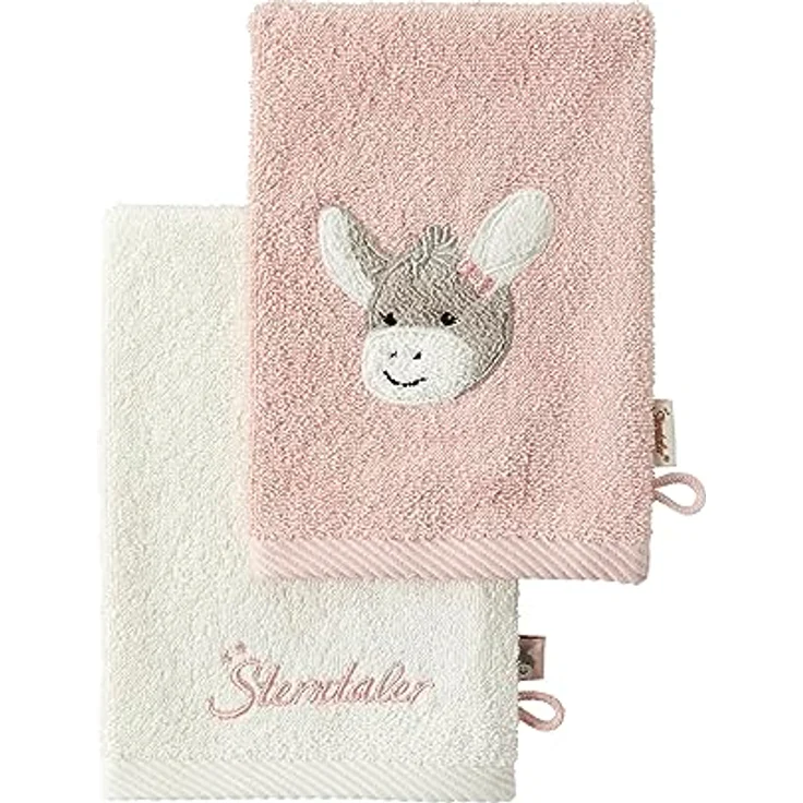 Sterntaler 2er Waschhandschuhe Esel Emmi Girl flora rose uni mit Stickerei und Logo Schriftzug – Bild 2
