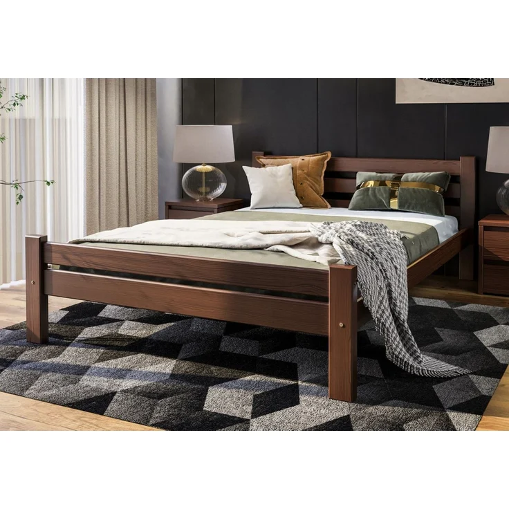Home Collective Bettgestell Massivholzbett, Einzelbett mit Lattenrost & sicherem Lack, 210x152x72 cm, Walnuss – Bild 1
